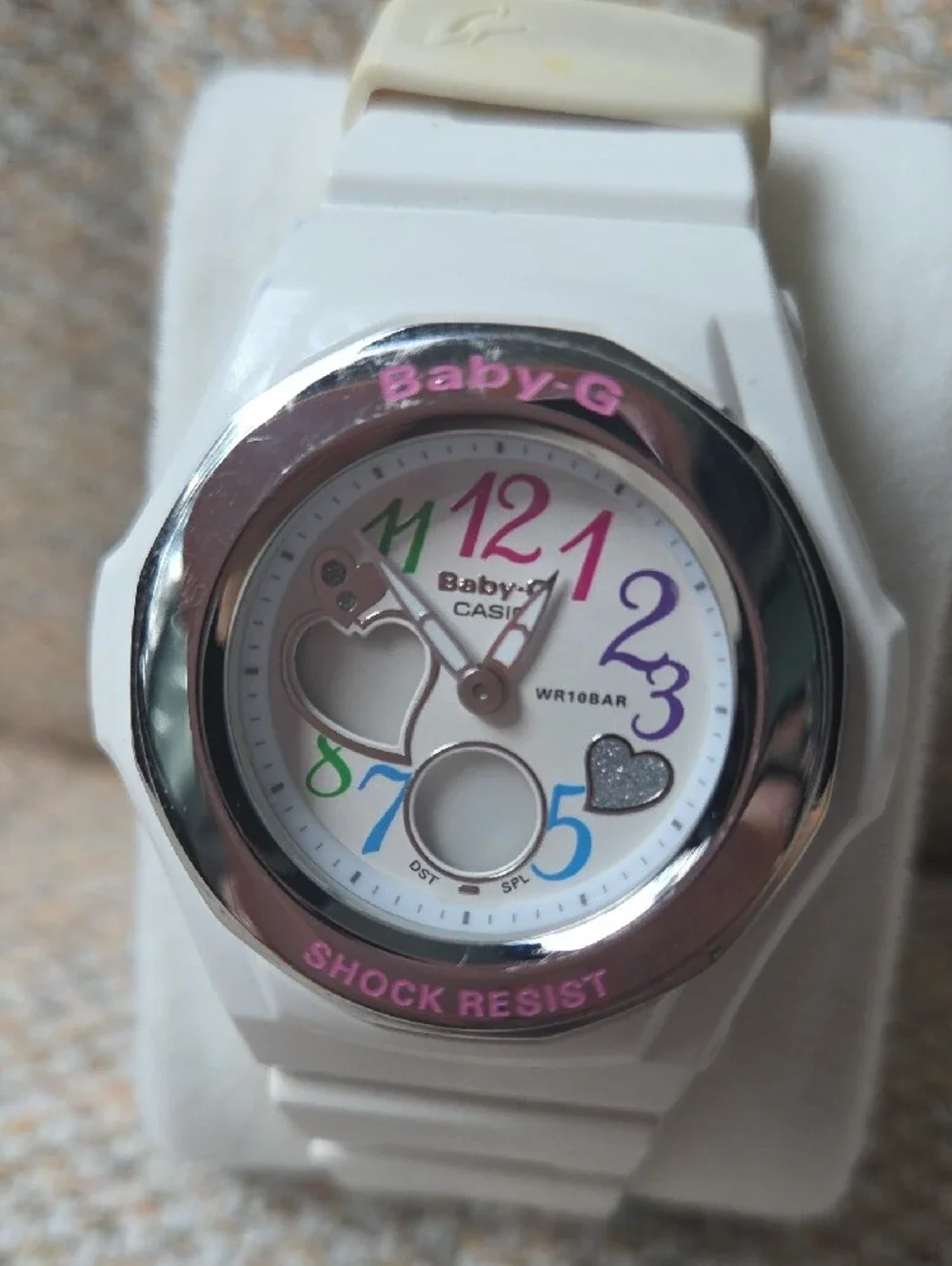 Casio Baby-G White Resin Watch with Multicolor Numeral Dial - Rare